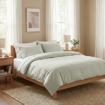 100% Organic Washed Cotton Percale Weave Duvet Cover Set | GOTS Certified Duvet Cover & 2 Pillow