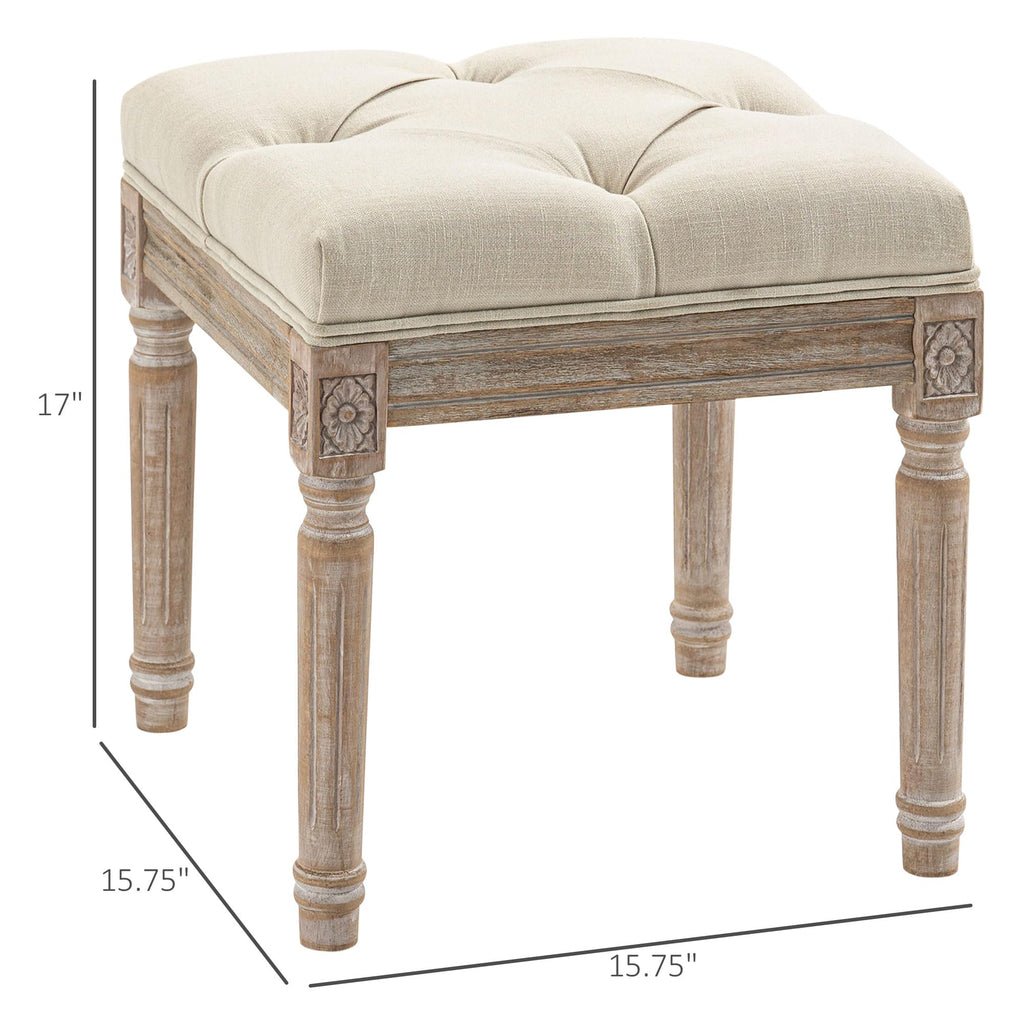 16" Vintage Ottoman Tufted Foot Stool with Upholstered Seat Beige