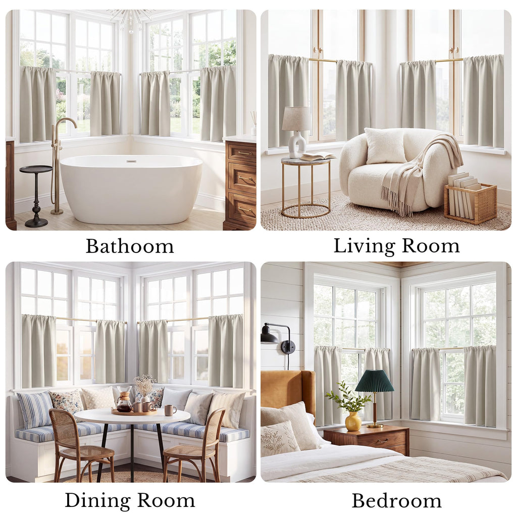 Natural Short Blackout Cafe Curtains 36 Inches Long 4 Panel Sets