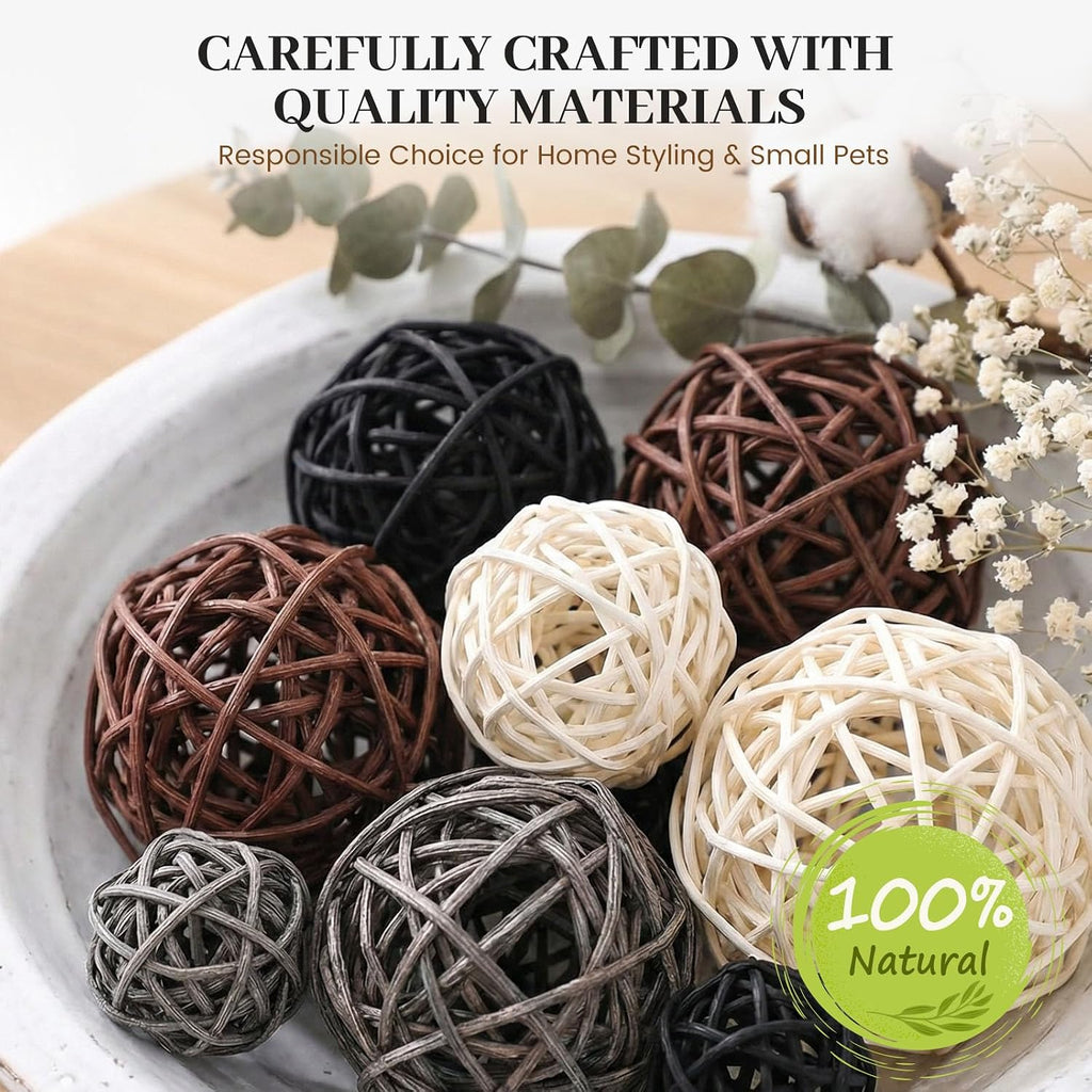 Decorative Balls for Bowl Centerpiece, Wicker Rattan - Set of 42