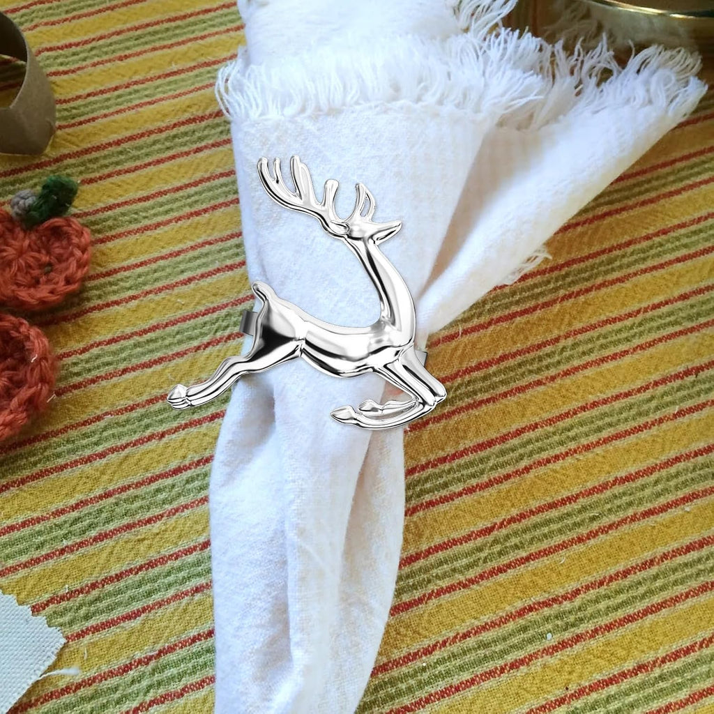 Christmas Silver Reindeer Napkin Rings for Table Decoration - Set of 8