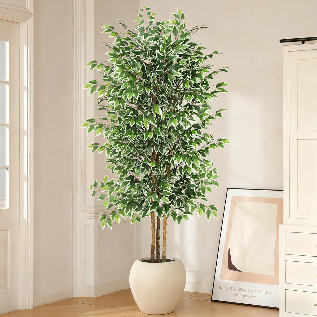 7 FT Artificial Ficus Tree with Real Wood Trunks, Faux Tree Indoor
