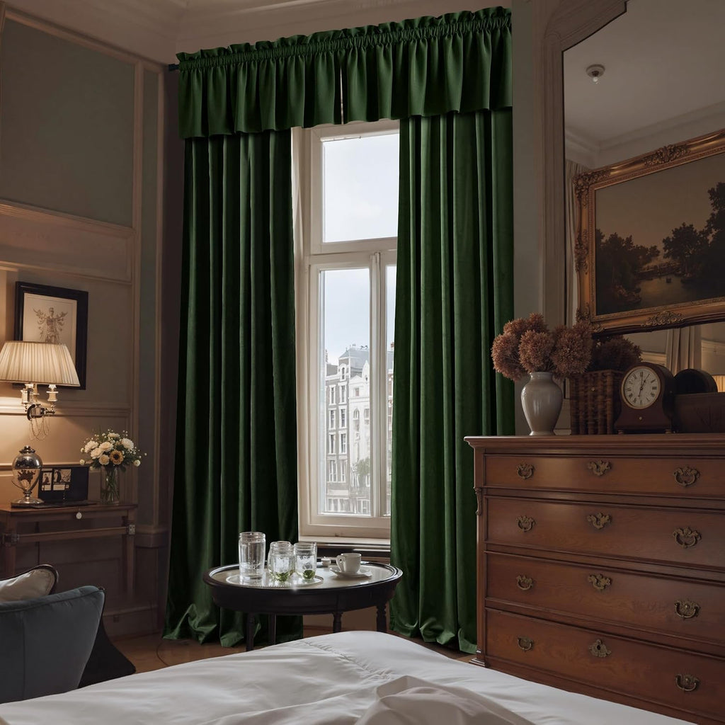 Velvet Cafe Windows Valance, Olive Green Window Treatment, Privacy Protection Home Decoration, W52 x L18, 1 Panel