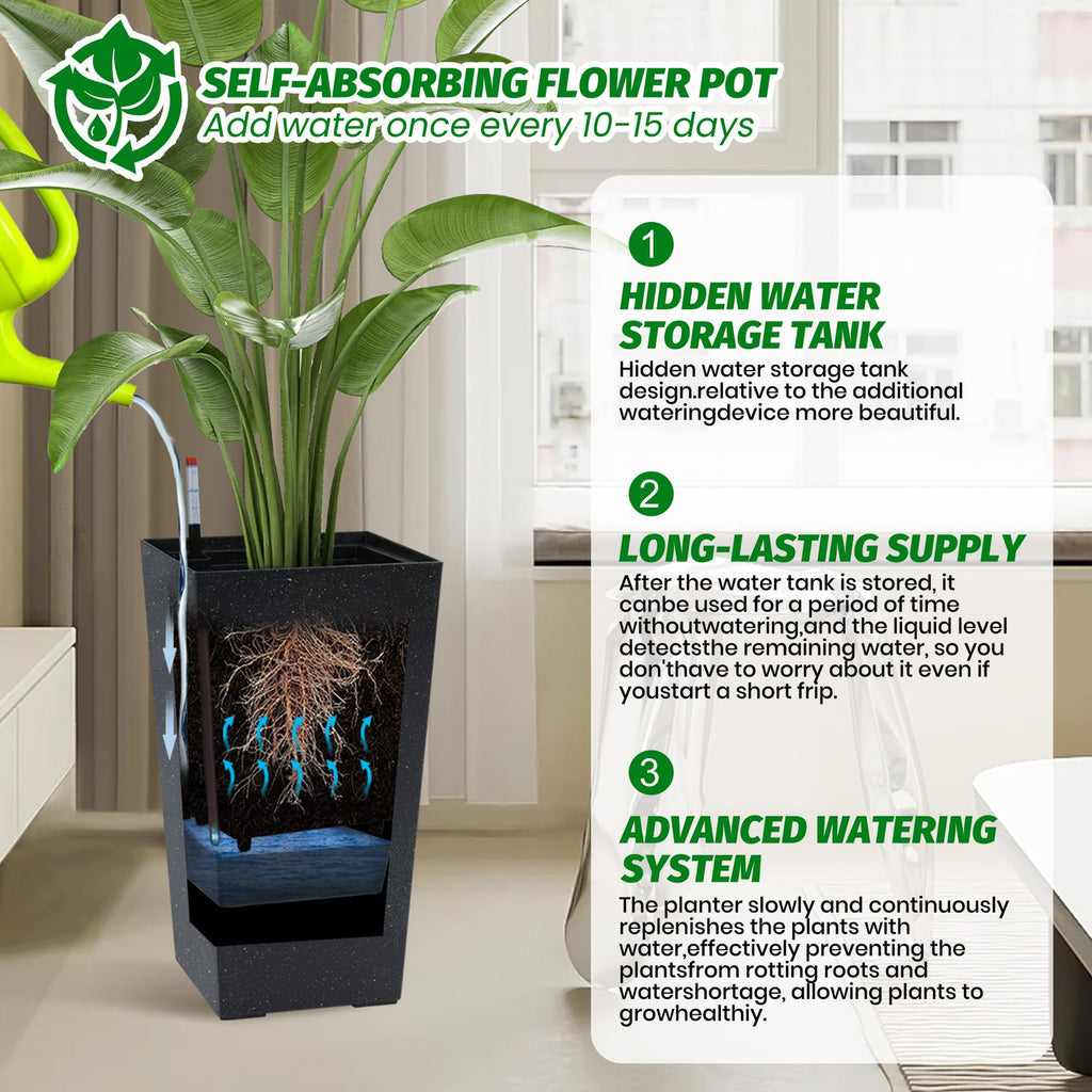 16" Tall Planters Set of 2, Outdoor&Indoor Planter Pots, Black