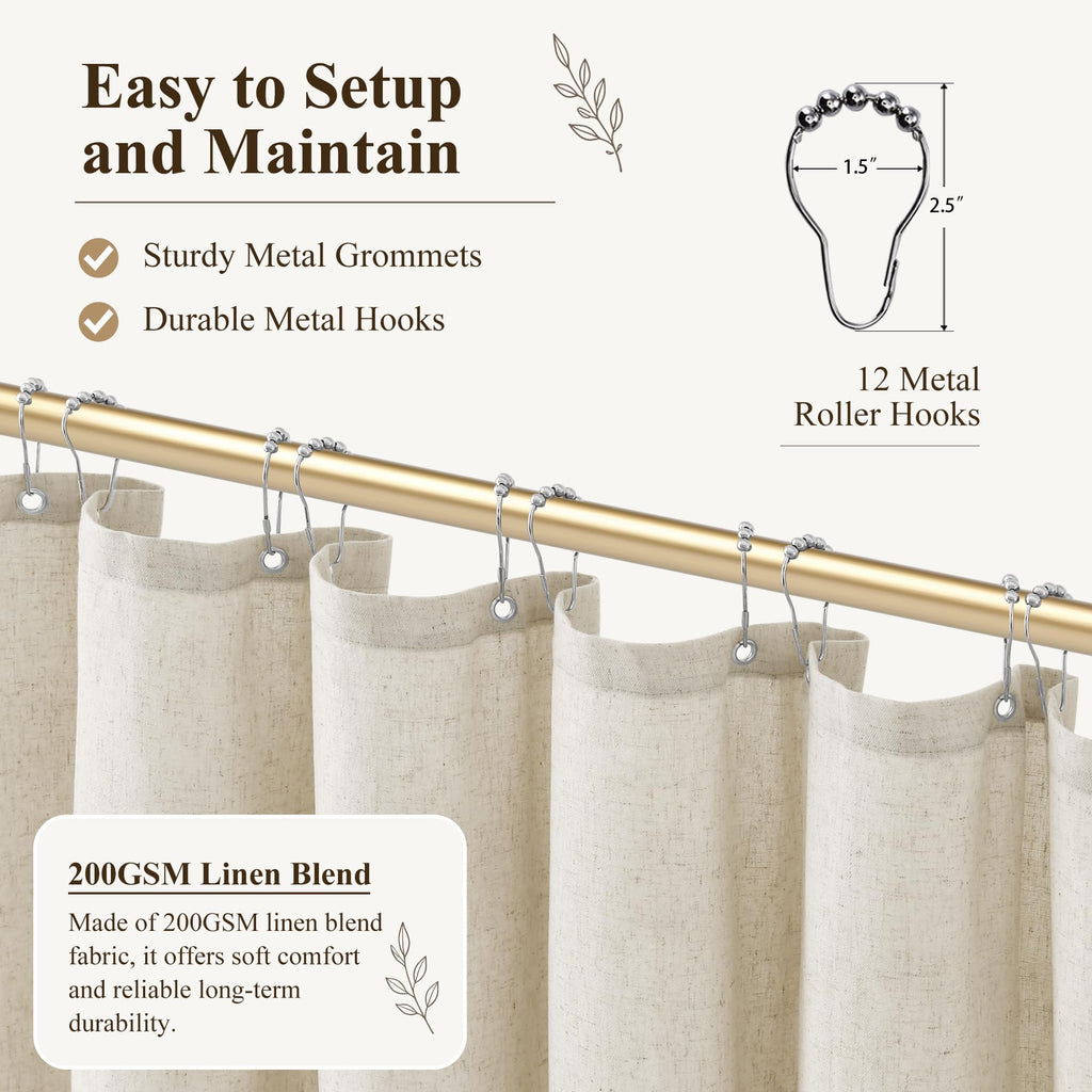 Natural Linen Fabric Shower Curtains, 72x72