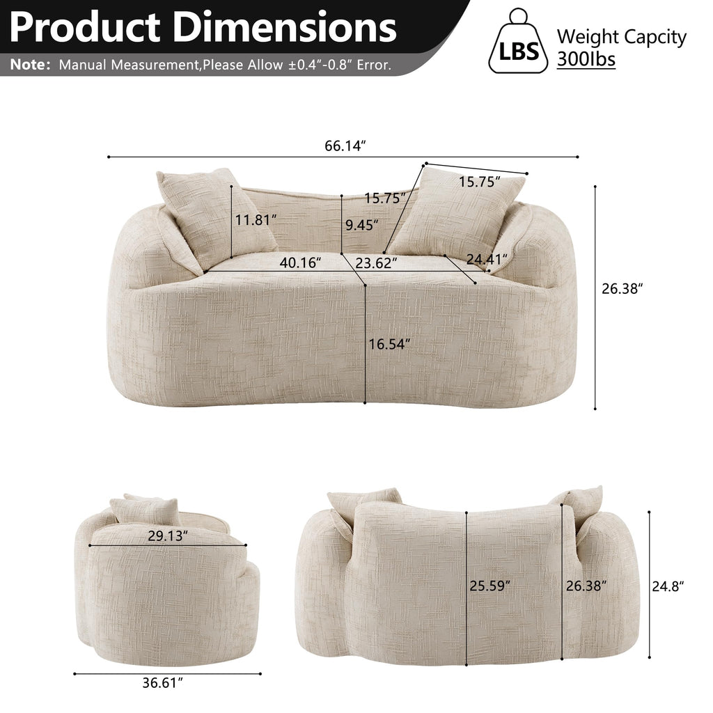 Modern 66" Curved Loveseat, Chenille Fabric, Deep Seat, Boneless