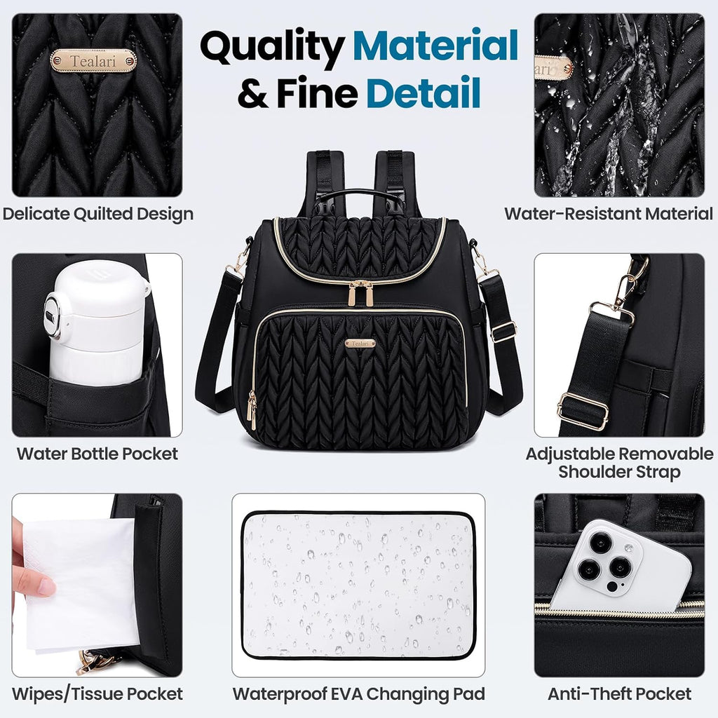 4 in 1 Convertible Diaper Bag Backpack,Waterproof Baby Diaper Bag with Changing Pad,Converts into Baby Tote