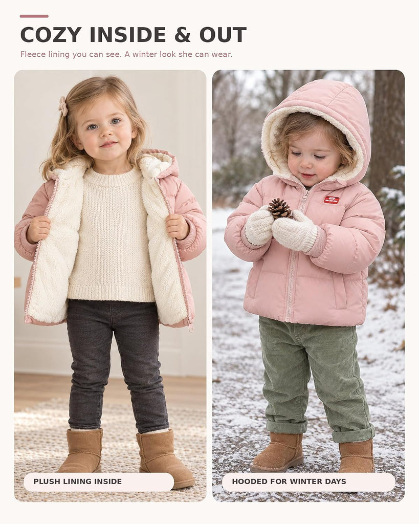 Baby Toddler Hooded Winter Coat Fleece Lined Puffer Jacket
