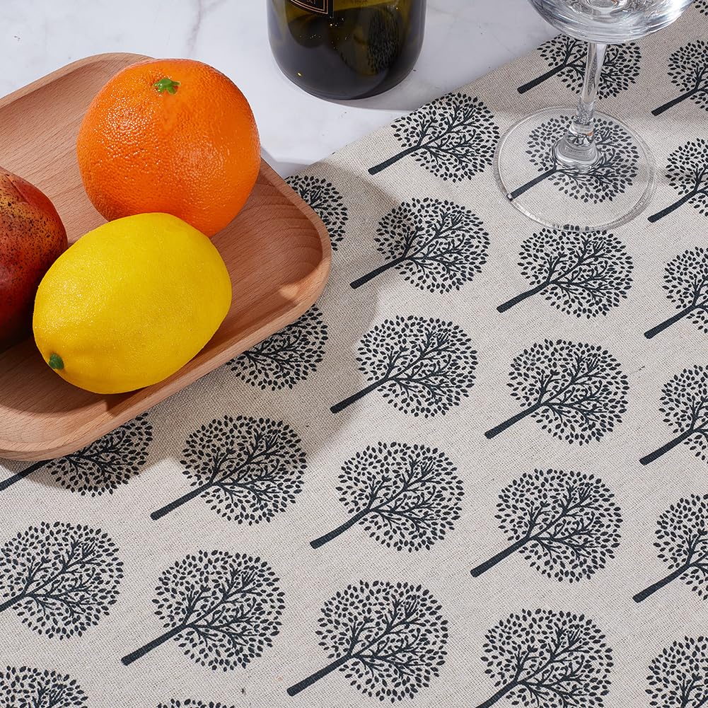 1.09 Yards 62.21 Inch Tree Linen Fabric Black Trees Soft Breathable Upholstery Linens Lightweight Quilting Cloth