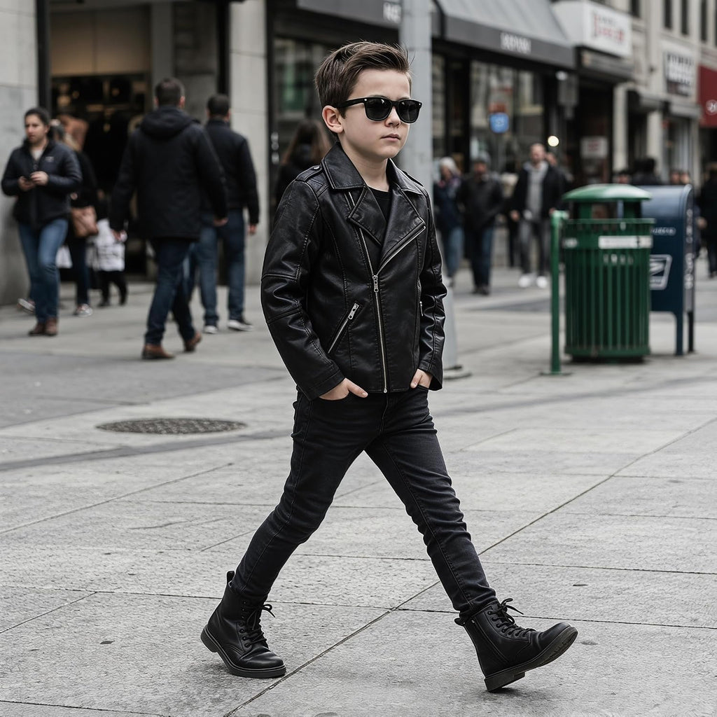 Boys' & Girls' Faux Leather Motorcycle Bomber Jacket