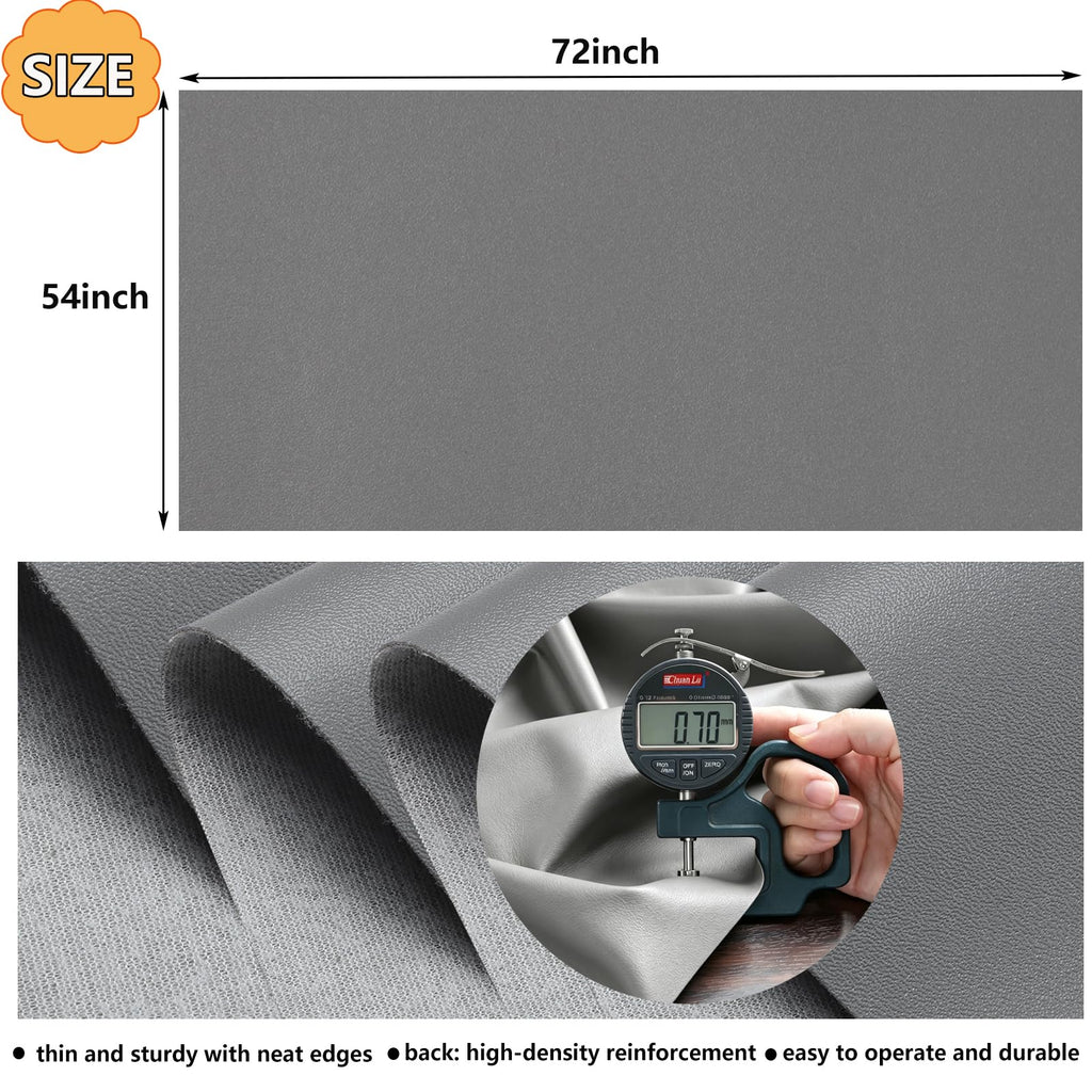 Faux Leather Fabric for Upholstery: Smooth 54"x72" Grey Leather