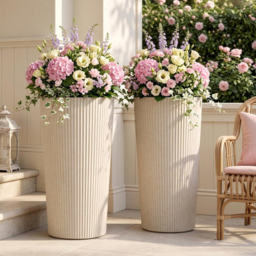 24" Tall Planters for Outdoor Plants with Insert, Set of 2 Cream