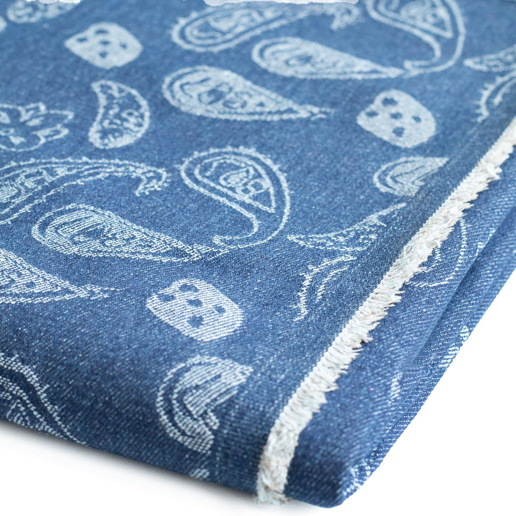 11 oz Cashew Jacquard Denim Fabric, Dark Blue, 180cm (70") Width 100% Cotton Non-Stretch for Jeans, Jackets & DIY