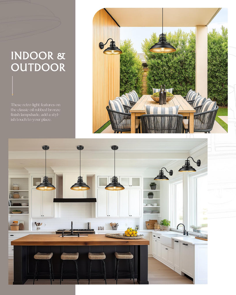 12" Outdoor Barn Light Fixture, Exterior Lighting Fixtures, Black Wall Mount Porch Lights Outdoor House Lights for