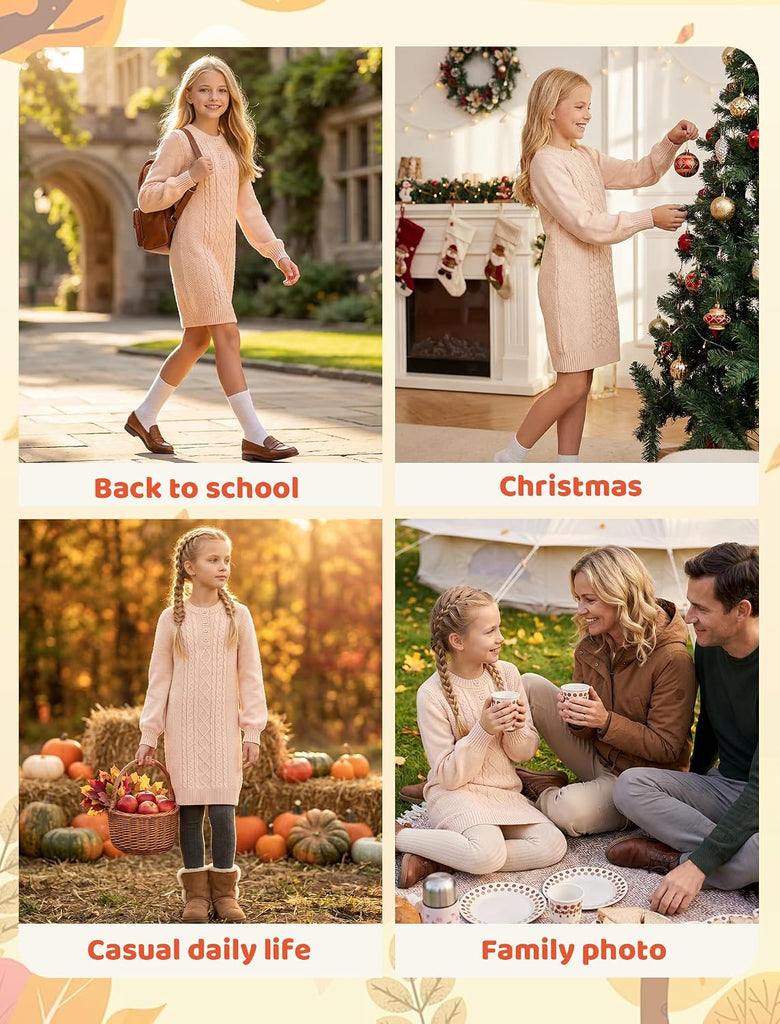 Girls Sweater Dress Fall Winter Long Sleeve Knit Button Henley