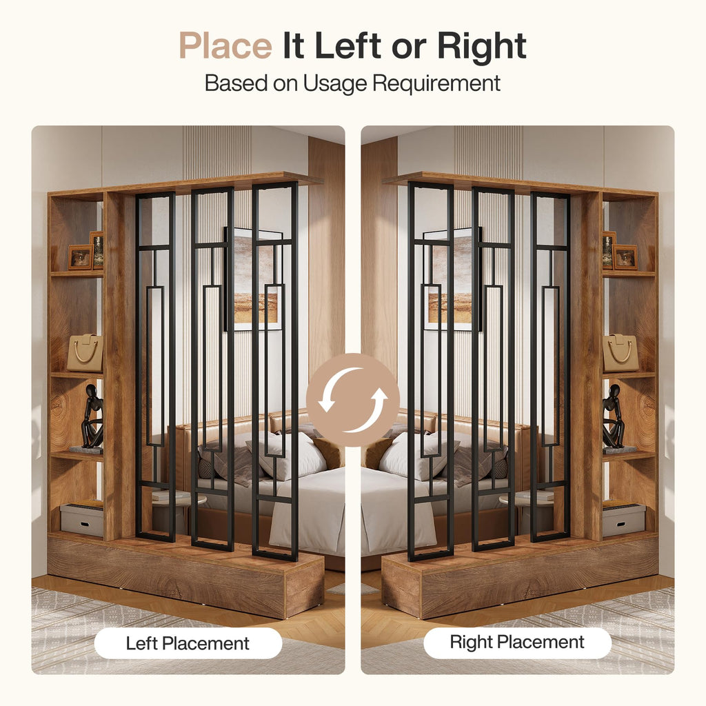 Room Divider with Shelves, 71" Freestanding Storage Room Divider