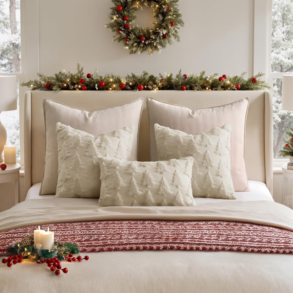 Christmas Throw Pillow Covers Beige 18x18 - Set of 2