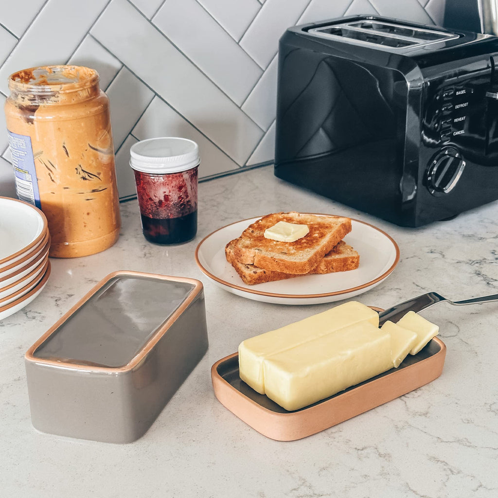 Two-in-One Butter Dish with Lid, Covered Crock Container to Leave on Countertop - Large Storage