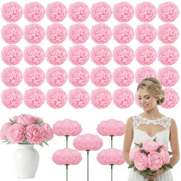 50 Pcs Flowers Artificial Peony Rose Heads for Wedding, Pink