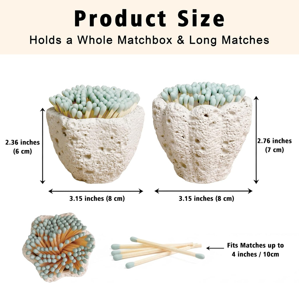 Petal Shape Match Holder with Striker, Concrete Match Jar - Set of 2
