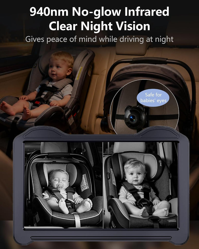 1080P Dual Baby Car Camera for 2 Kids: 7.2'' Split Screen Monitor for Twins