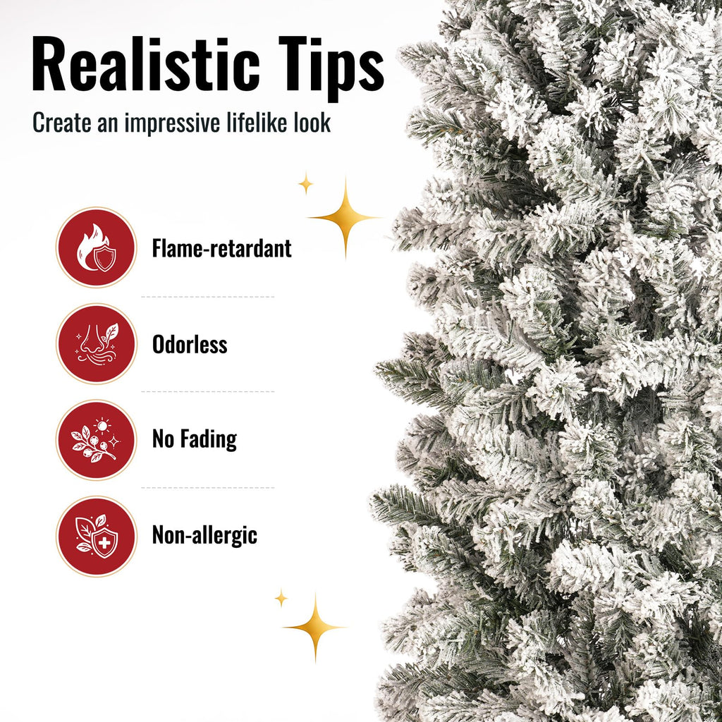 9 Foot Prelit Snow Flocked Artificial Pencil | Casa Home Living