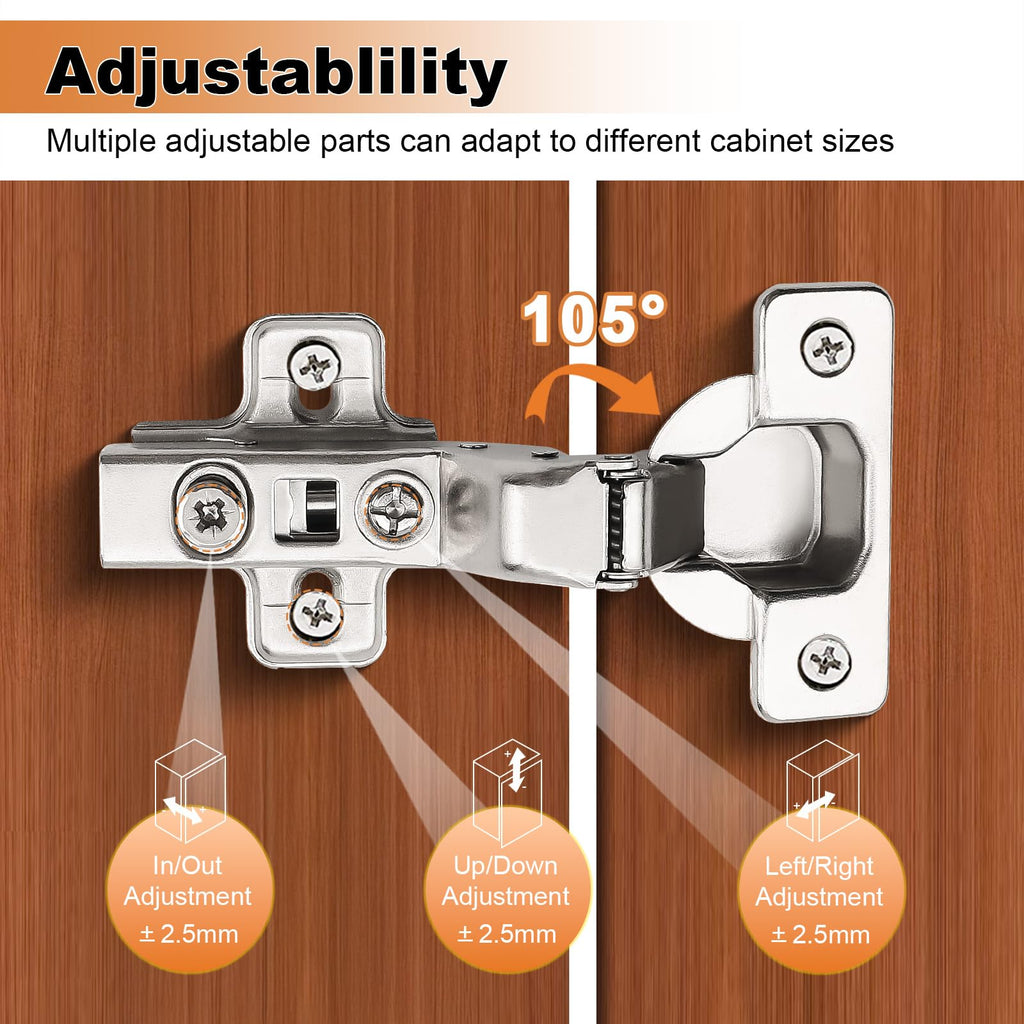 10 Pack(5Pair) Inset Frameless Soft Closing Cabinet Hinges, 105°Open Degree Adjustable Hinges, Concealed European
