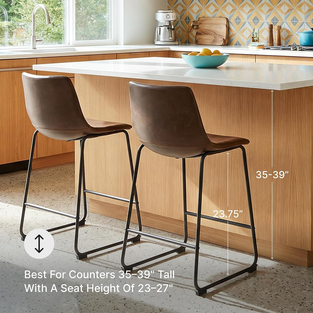 Centiar 24" Counter Height Modern Bucket Barstool 2 Count, Brown