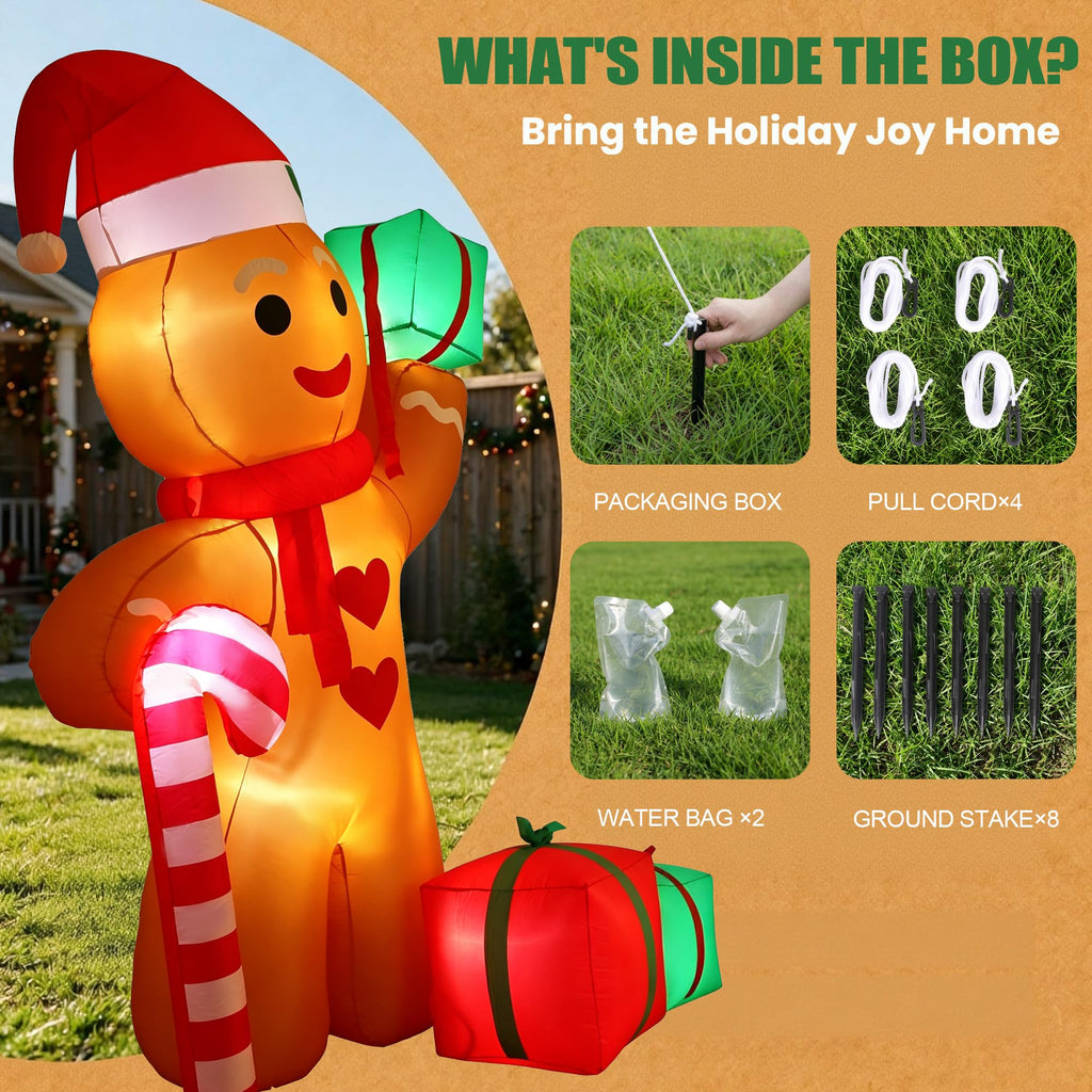 7.9FT Christmas Inflatables Gingerbread Man Candy Cane Outdoor Decor