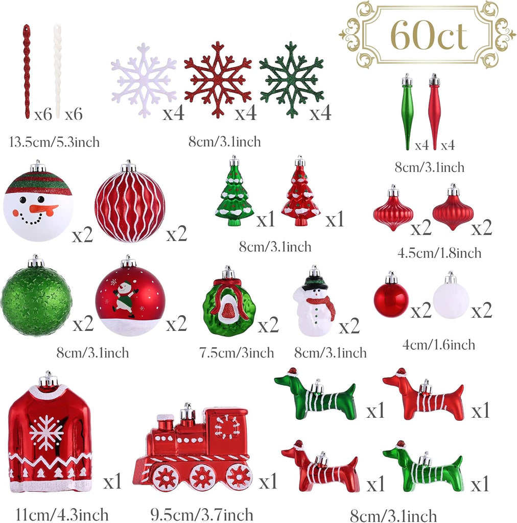 Christmas Ball Ornaments Tree Decorations Set - Set of 60