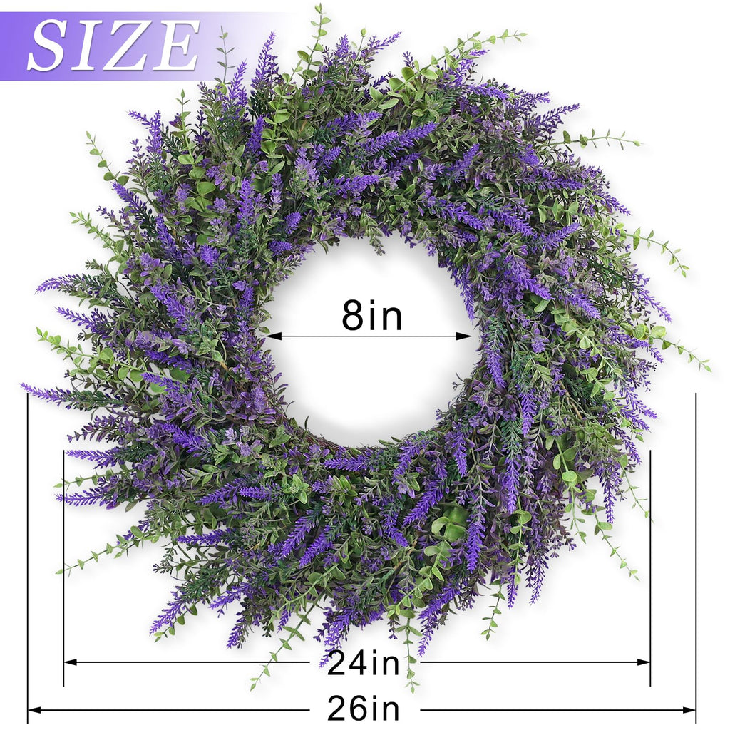 26'' Large Artificial Eucalyptus and Lavender Wreath for Front Door(Purple)