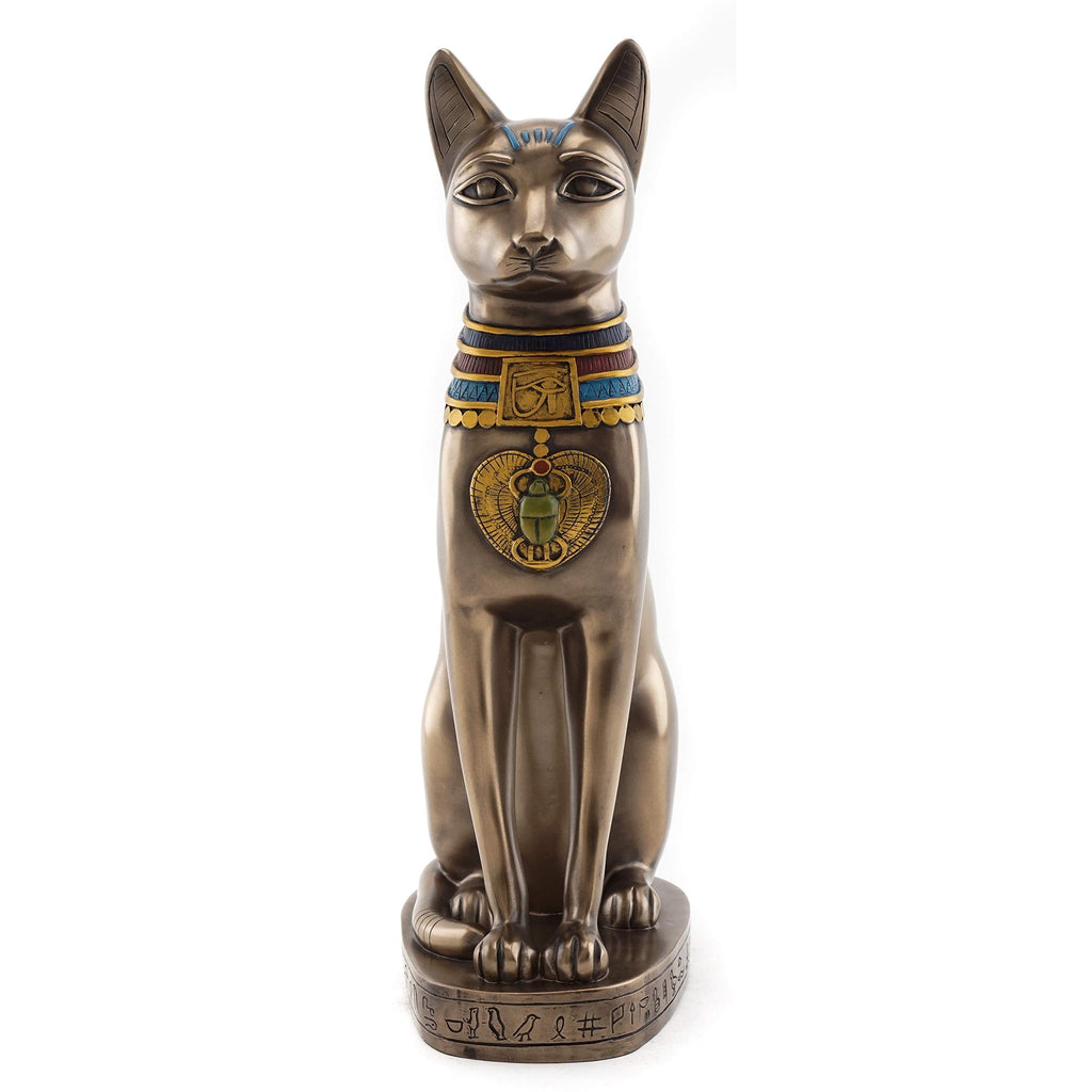 Egyptian Bastet Statue - Hand Painted Goddess of Sunrise, Music, and Fertility Sculpture - 12-Inch Ancient Egypt