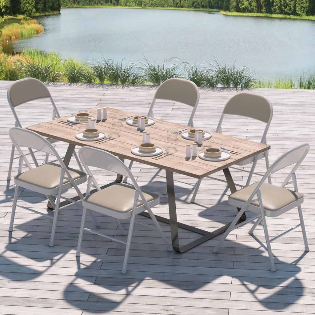 Folding Chairs Set, Indoor Outdoor, Beige & White