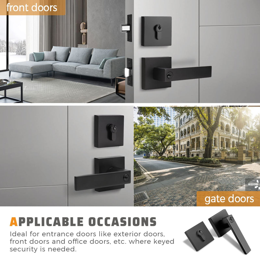 10 Pack Heavy Duty Keyed Entry Lever Door Handle with Double Cylinder Deadbolt Combination Set, Front Door Lever and
