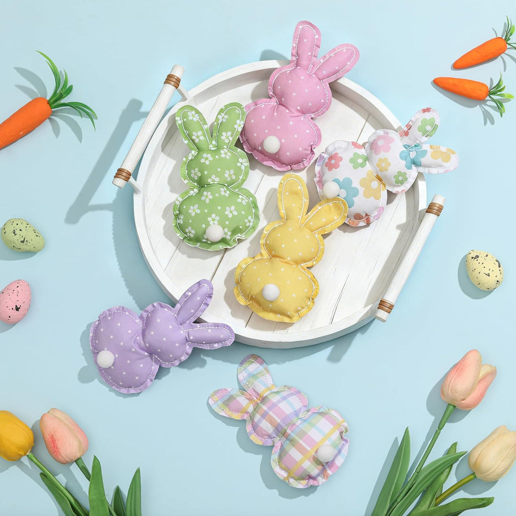 Easter Stuffed Fabric Bunnies - Handcrafted Fabric Bunnies for Tiered Trays - Spring Home Decor, Adorable Easter - Set of 6