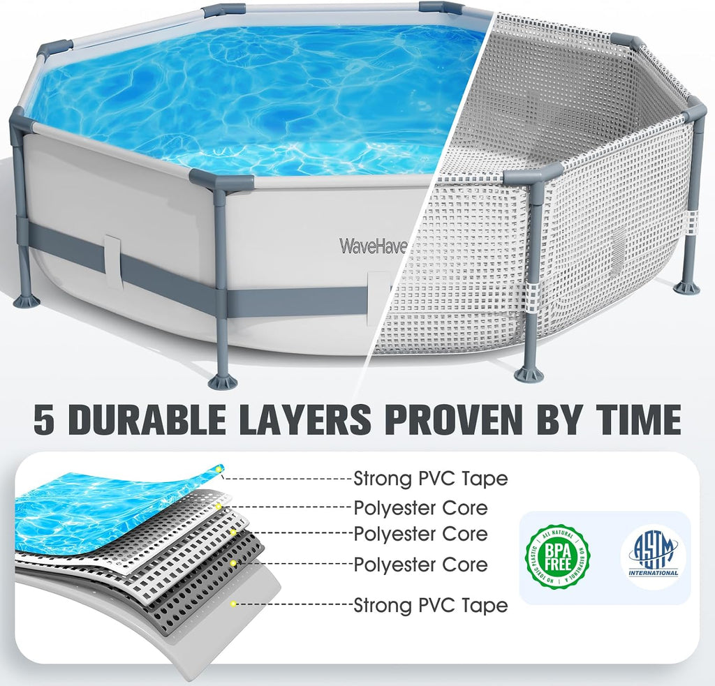 Above Ground Pool,10ft x 30in Frame Deep Swimming Pool-Grey | Family Pool,Large Above Ground Pool Easy Set,1200