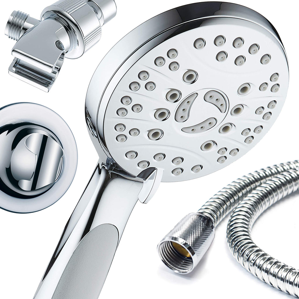 High Pressure 6-setting Luxury Handheld Shower Head - Extra Long 6 Foot Stainless Steel Hose - Anti Clog Jets - Anti