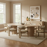 725Oak-T Belinda Collection Mid-Century Modern Solid Wood White Oak Veneer Dining Table, Oval Design, Fluted Bases, 2