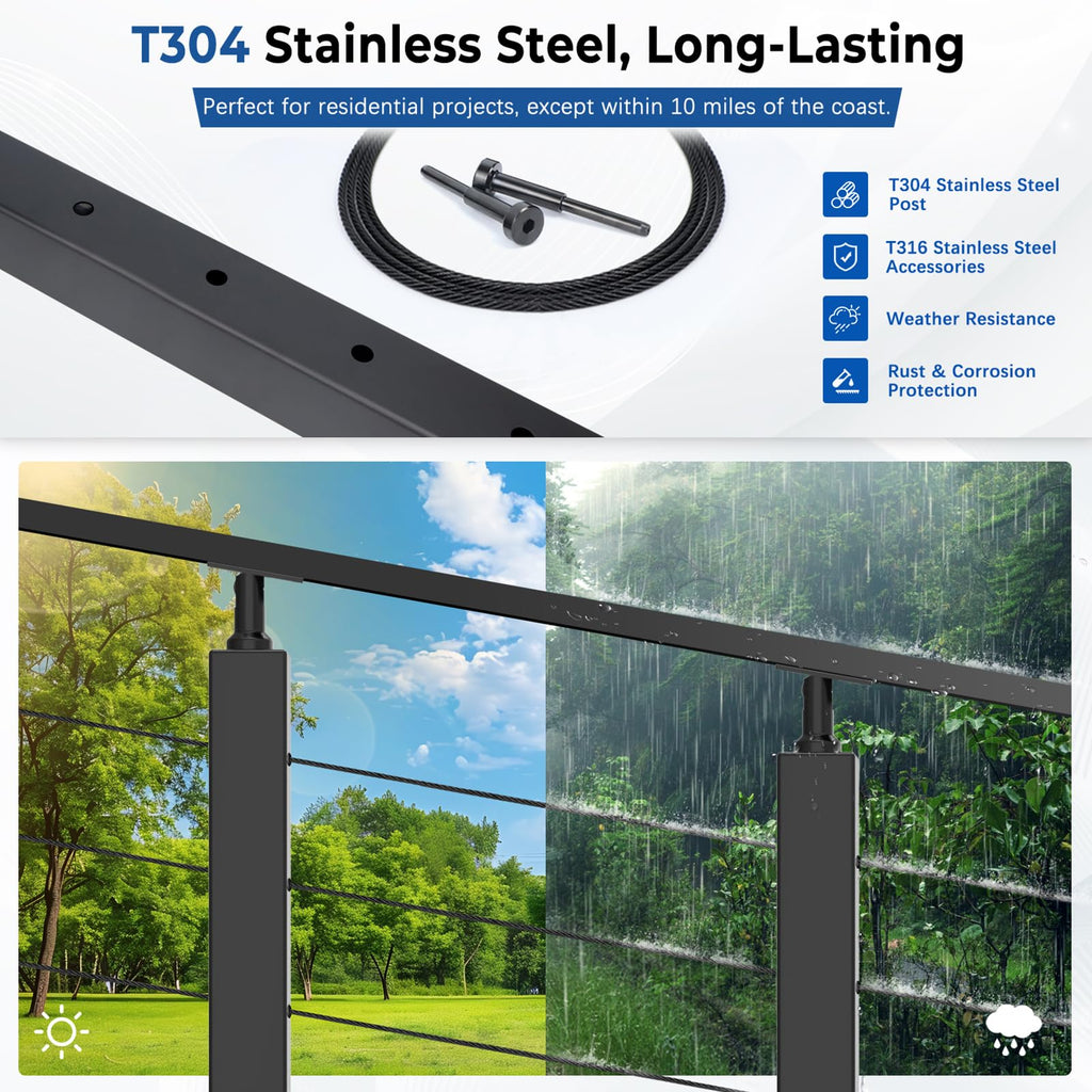 36" Modular Cable Railing Post Kit for Deck Surface Mount