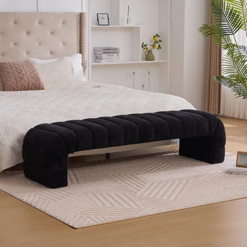69.7" Modern Upholstered Armless Bed Bench, Channel Tufted Couch Daybed Chaise, Chenille Ottoman Foot Stool, Window