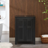 UEV Black 24" Bathroom Vanity Without Sink,Modern Freestanding Sink Cabinet,Stylish Bathroom Vanity Cabinet,Grooved
