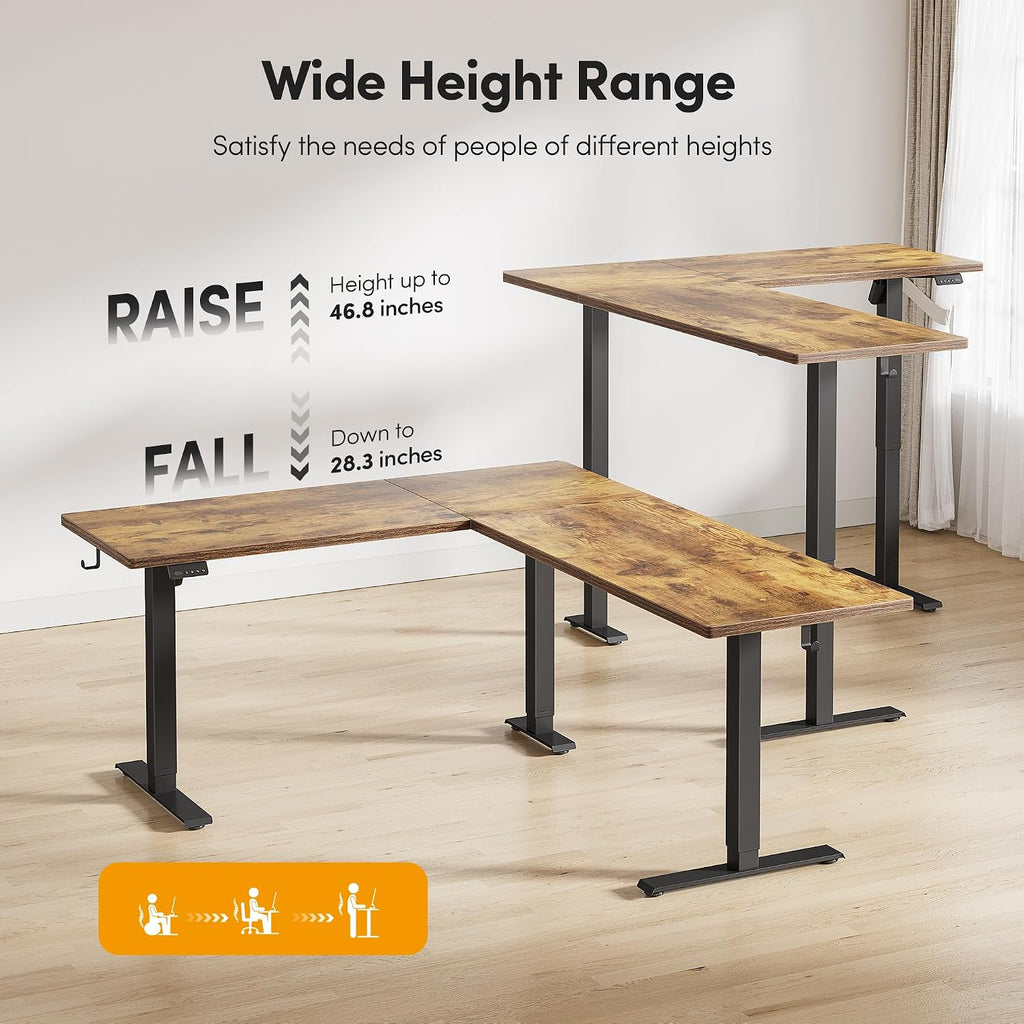 63" x 55" L Shaped Standing Desk Adjustable Height, Electric Corner Desk, Sit Stand Home Office Desk with Splice