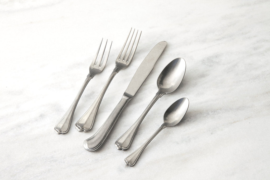 San Marco 18/10 Flatware 5 Piece Place Setting, Service for 1, Antique Silver
