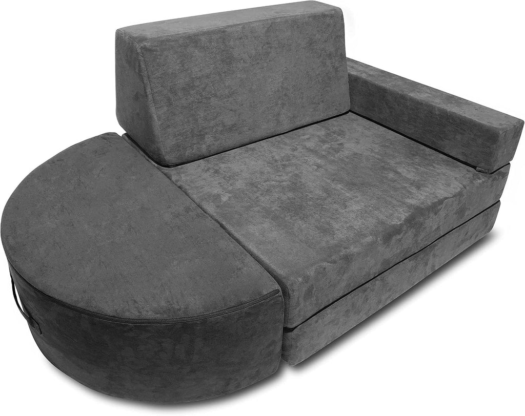 5 Piece Soft Furniture Playset Modular Microsuede Cover Set for Foam Play Couch for Creative Kids (Dark Gray)