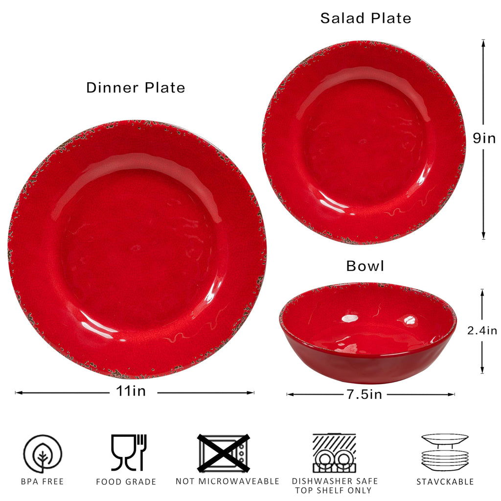 Christmas Melamine Dishes Dinnerware Set, 12 piece Service for 4