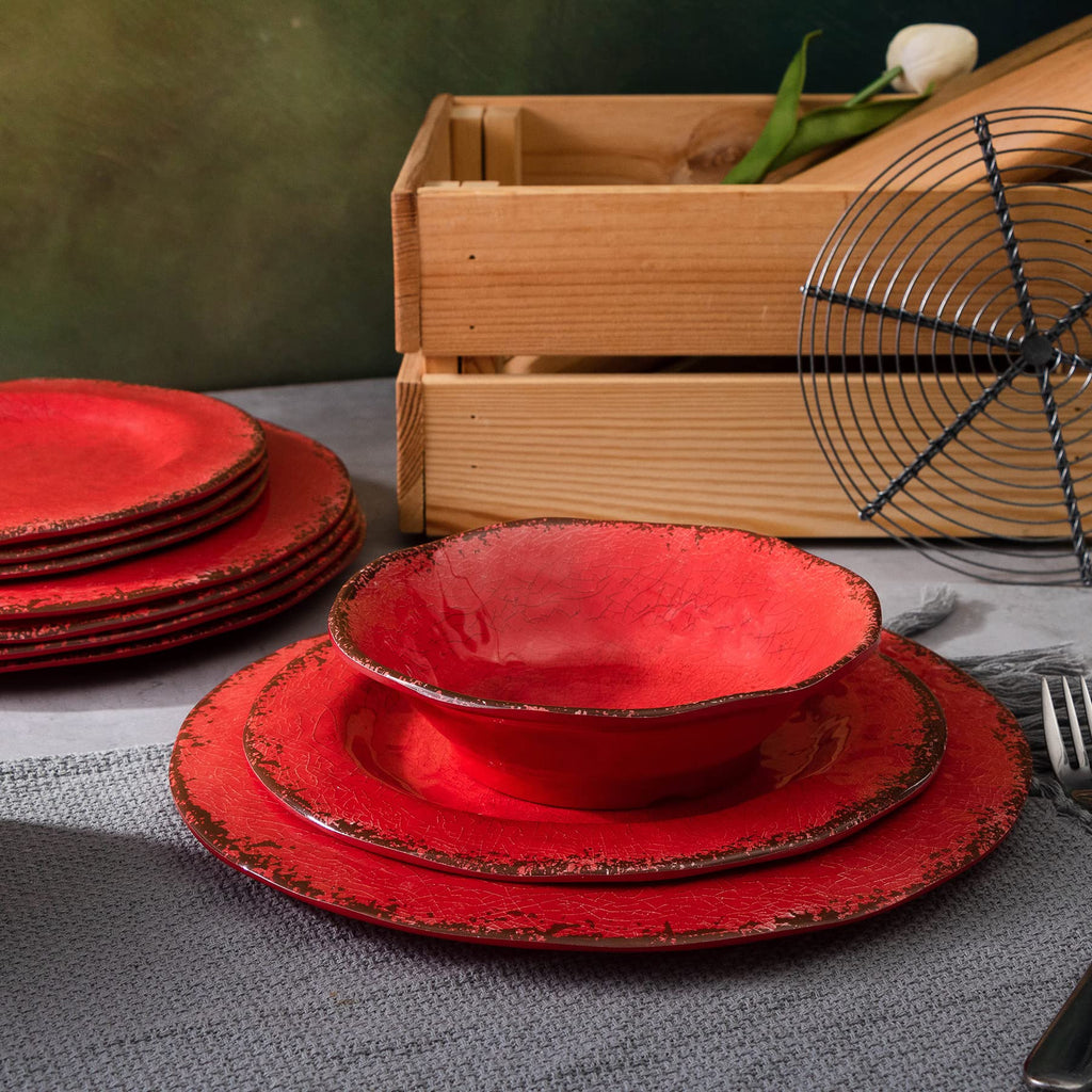Melamine Dinnerware Sets for 4, 12Pcs Farmhouse Plates and bowls Set