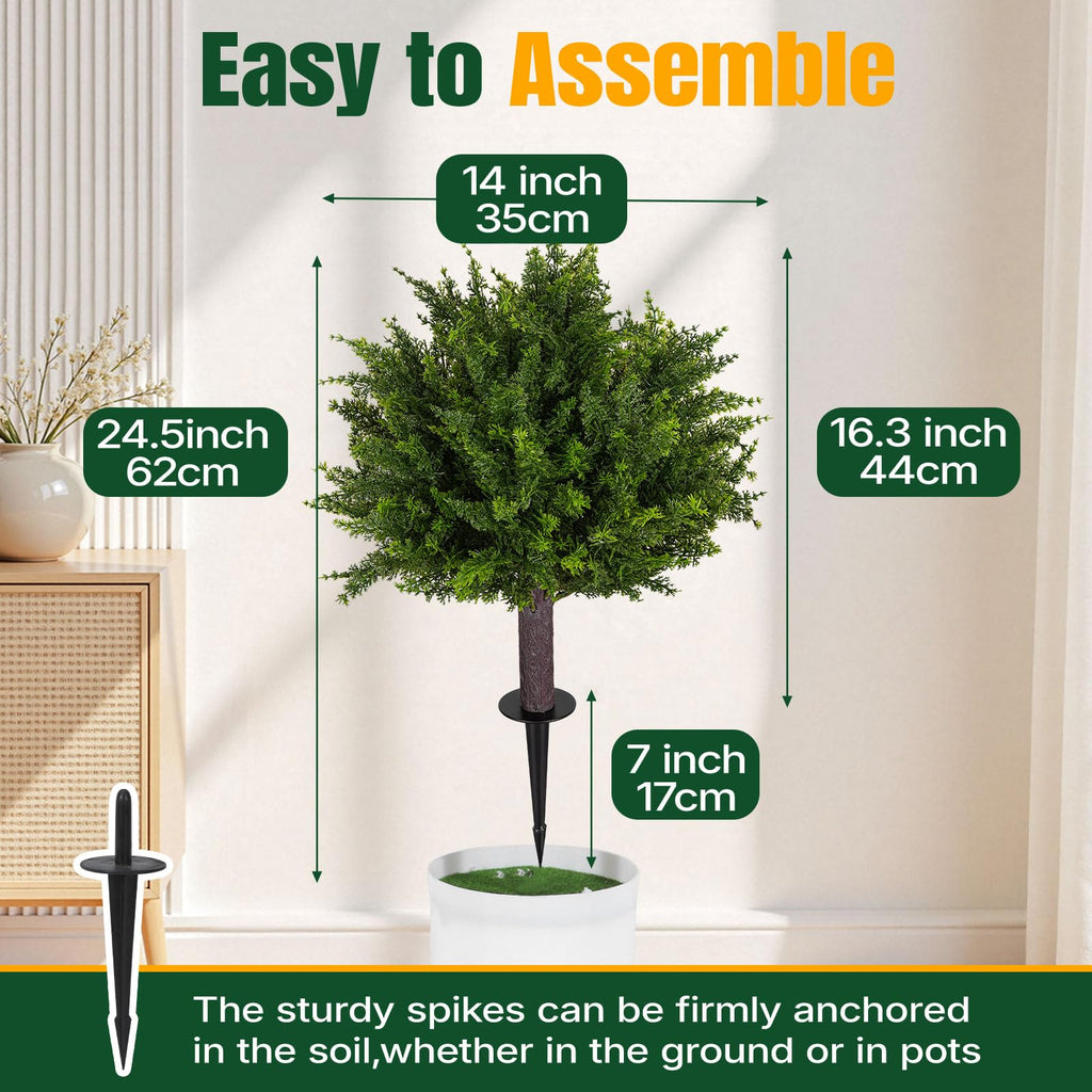24.5 Inch Set of 2 Topiary Cedar Trees Artificial Outdoor