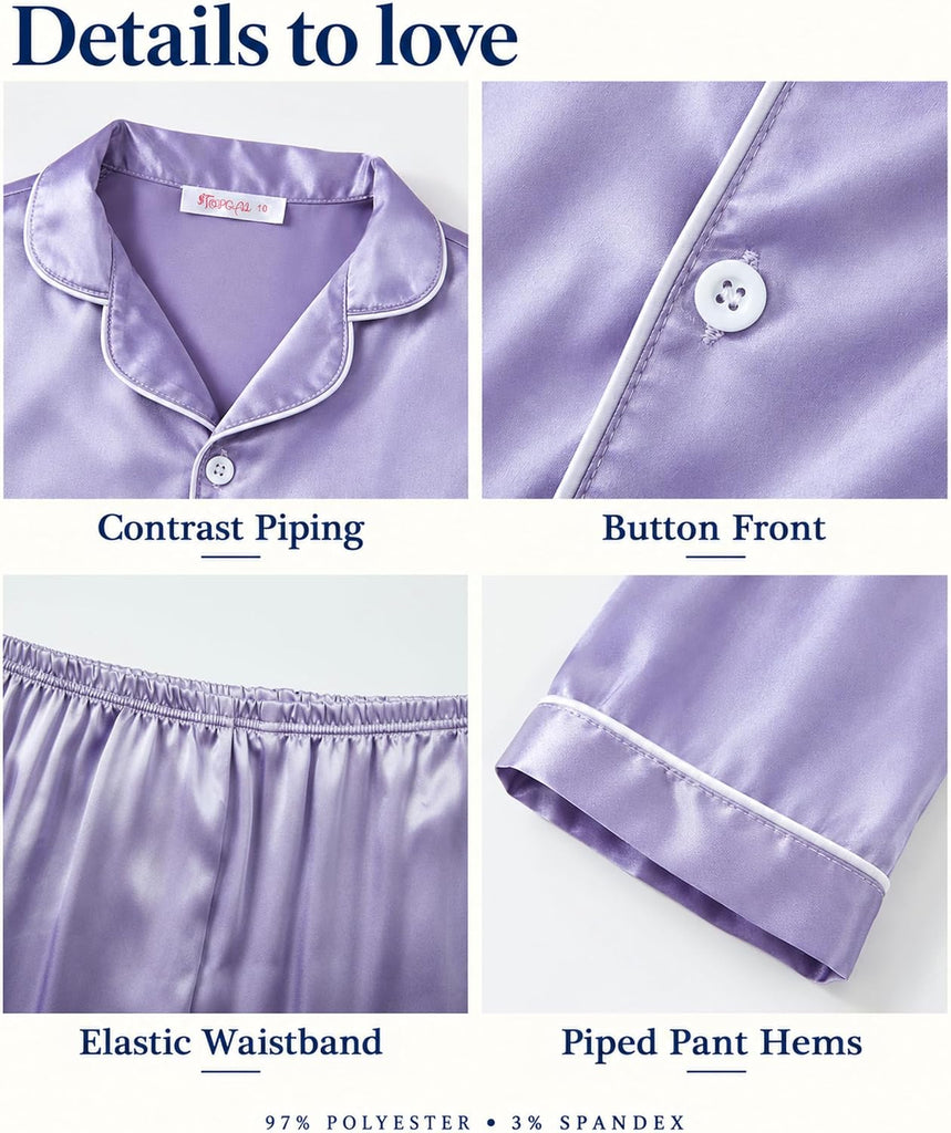Girls Pajama Set, Coat Style Button Front