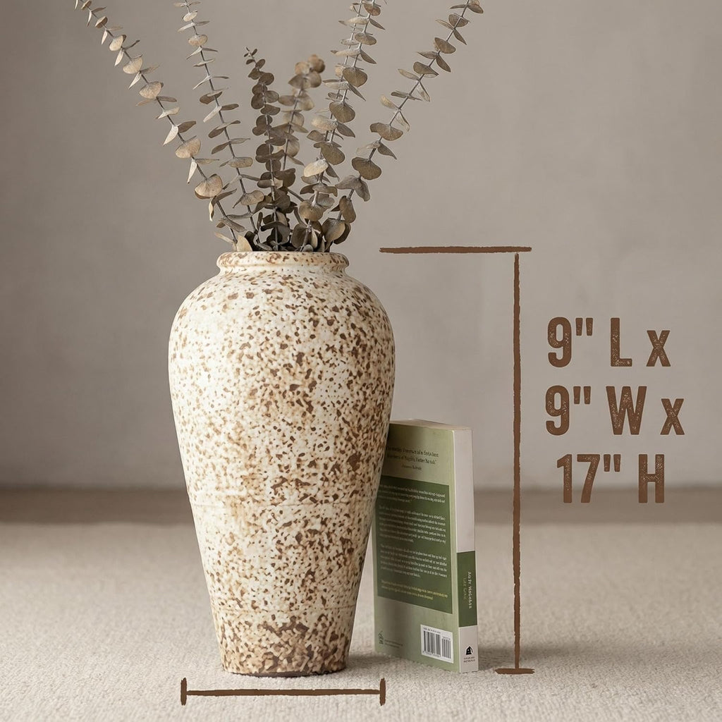 Ceramic Rustic Farmhouse Vase,Extra Large Terra Cotta Vase, Huge Pottery Decorative Flower Vases Entryway Table