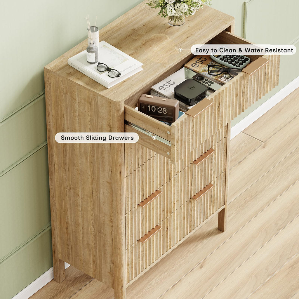 47" Tall Dressers Fluted 5 Drawer Dresser, Wooden Dresser Modern Chest of Drawers Dressers with Organizer Storage